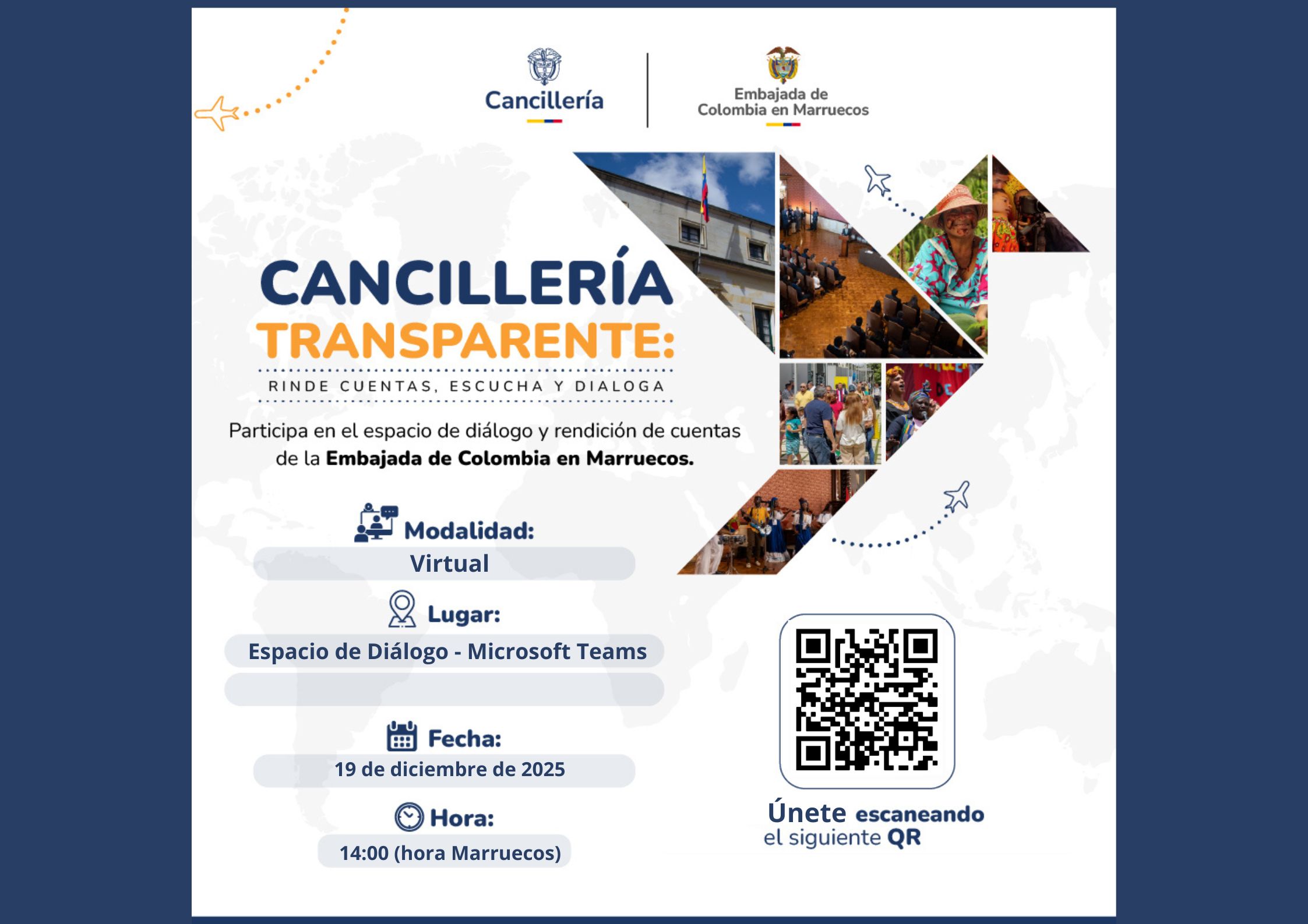 Participa en el espacio de diálogo y rendición de cuentas de la Embajada de Colombia en Marruecos